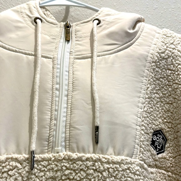 BORN FLY men’s Long sleeved fleece Large hoodie jacket. Beige color, 1/2 zip. - Picture 3 of 6